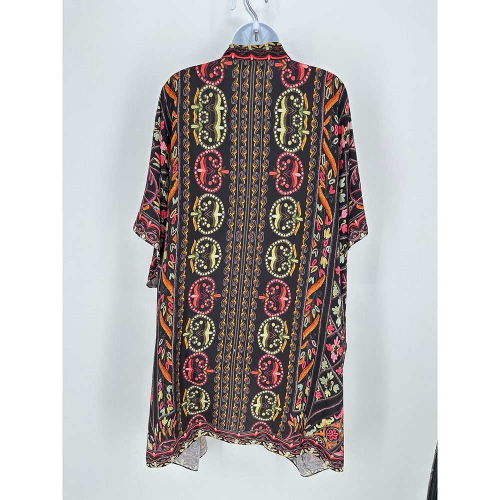 Hemant & Nandita Kimono Cardigan Topper 2x 3x Black Floral Boho Resort Coverup - Picture 4 of 8